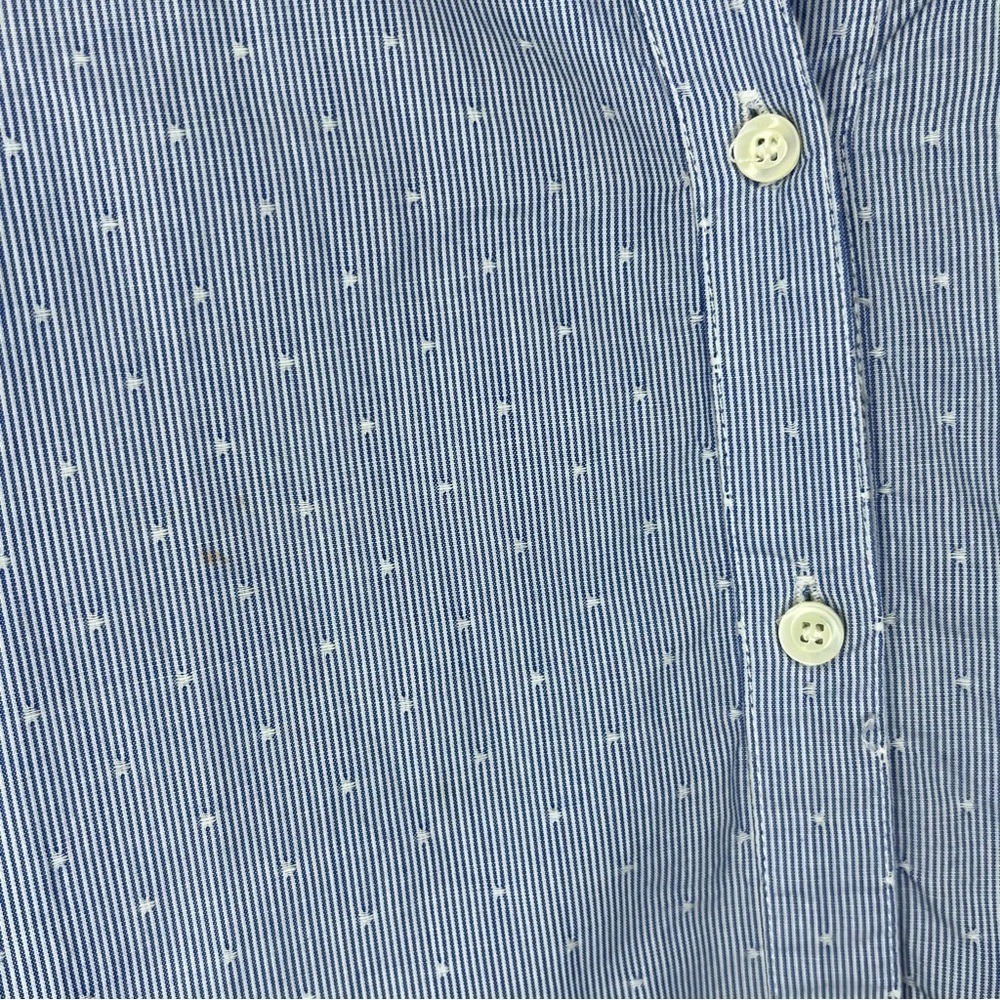 J.McLaughlin Womens Blue White Pinstripe Dotted Cotton Blouse Split Neck Size M - Picture 4 of 6